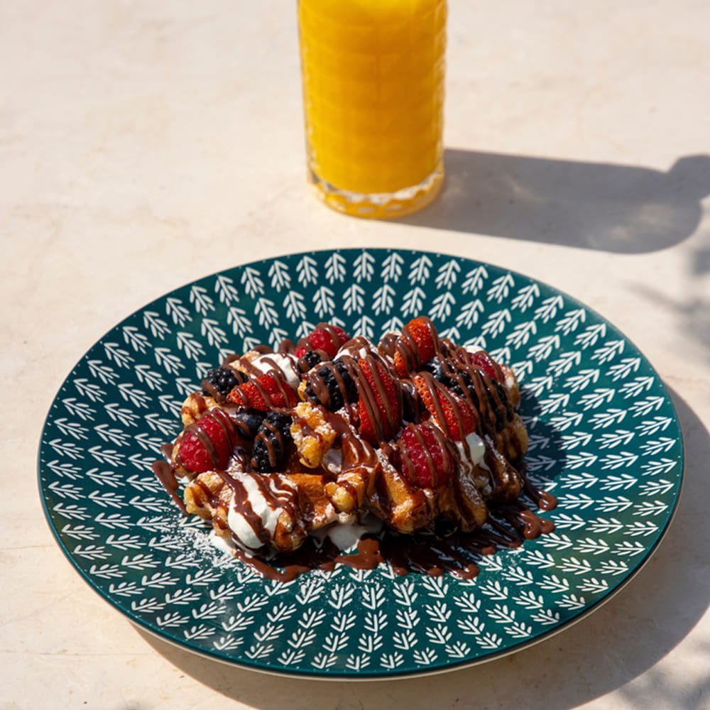 dessert and fresh juice