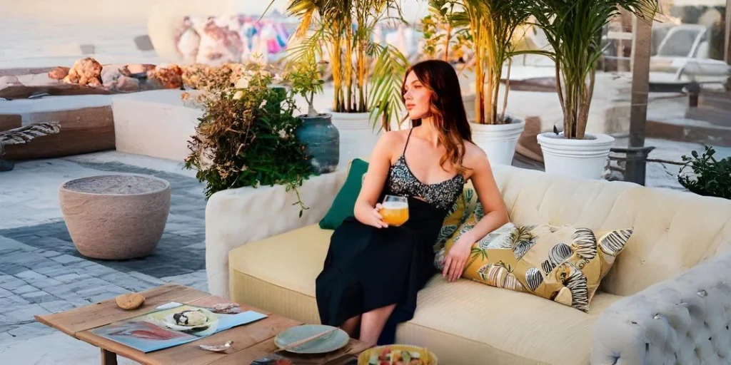 lady enjoying waterfront dining